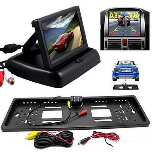 Set suport numar auto cu camera video marsarier si monitor pliabil TFT